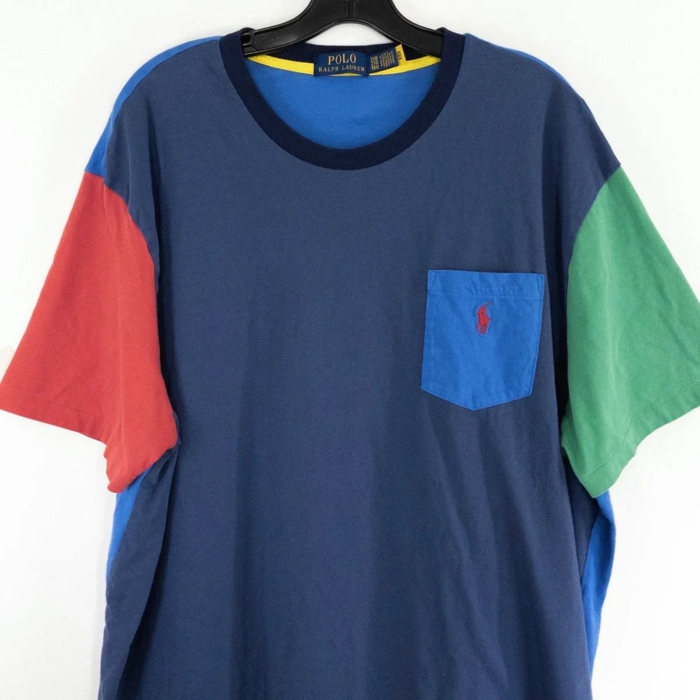 Polo Ralph Lauren Mens 2XB Colorblock Pocket T-Shirt Blue Red Green Big & Tall